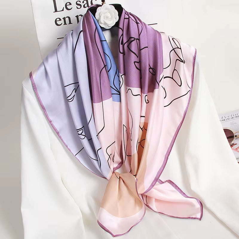 100% Natural Silk Square Scarf Women Luxury Designer Print Satin Head Scarf Large Bandana Pure Silk Scarf Echarpe Femme 88X88Cm